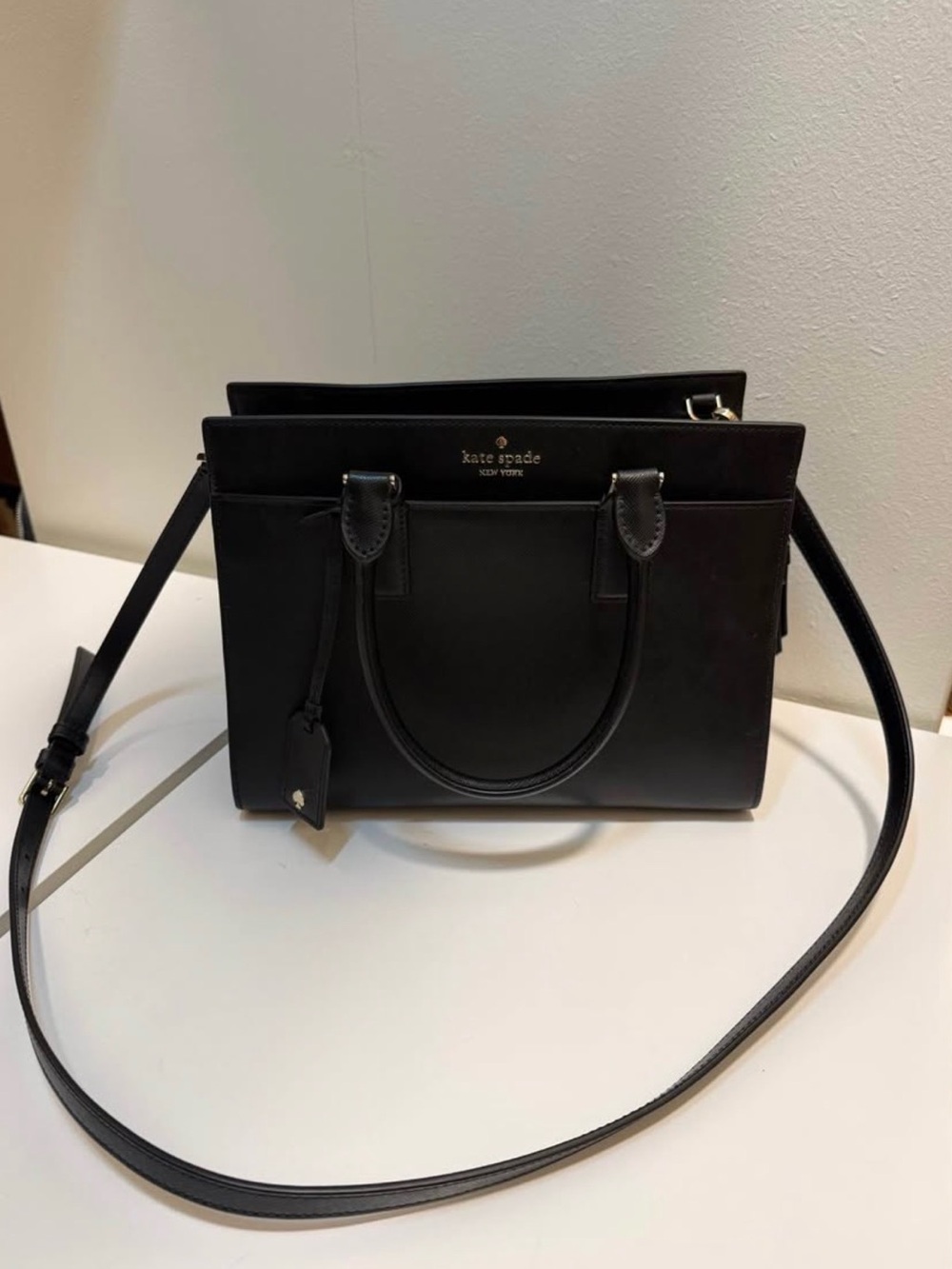 kate spade Black Leather Satchel with Detachable Crossbody Strap